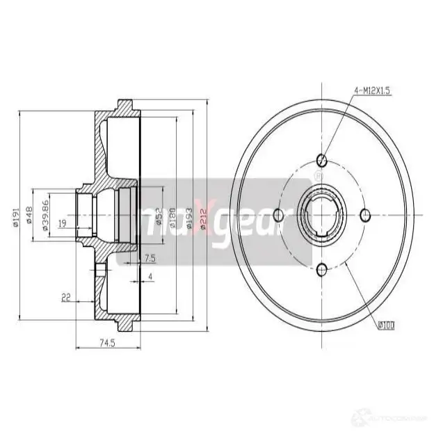Тормозной барабан MAXGEAR 190822 2836169 Z9 PHN48