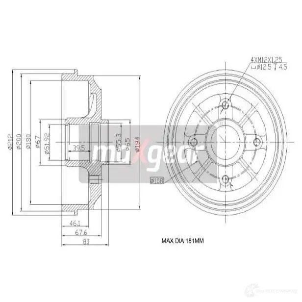 Тормозной барабан MAXGEAR JT7L C0 191042 2836561