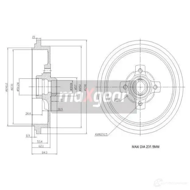 Тормозной барабан MAXGEAR 2836184 5VP 3H 190835