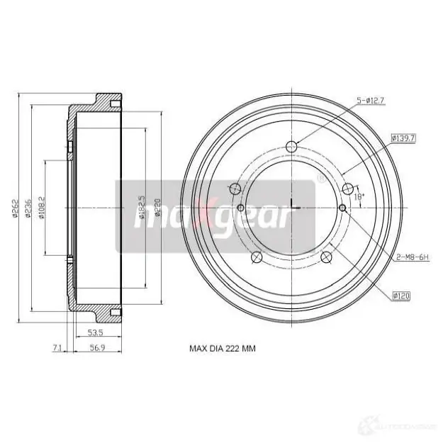 Тормозной барабан MAXGEAR 1228280741 193222 6 YBYL