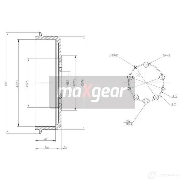 Тормозной барабан MAXGEAR 2837061 191341 XNHUO G