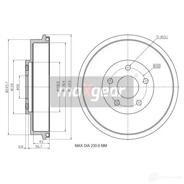 Тормозной барабан MAXGEAR 1228280655 LF9 EE 193196 изображение 0