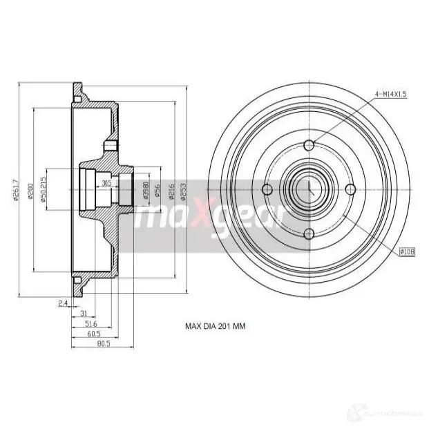 Тормозной барабан MAXGEAR 191348 45R JA 2837068 изображение 0