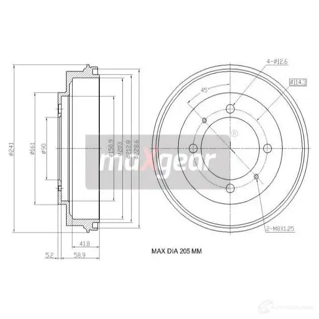 Тормозной барабан MAXGEAR 193194 1228280649 4P9Z3 09 изображение 0