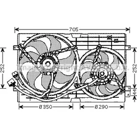 Вентилятор радиатора двигателя AVA QUALITY COOLING JUS4H OY 2030256 VW7508 LTKG3N1 изображение 0