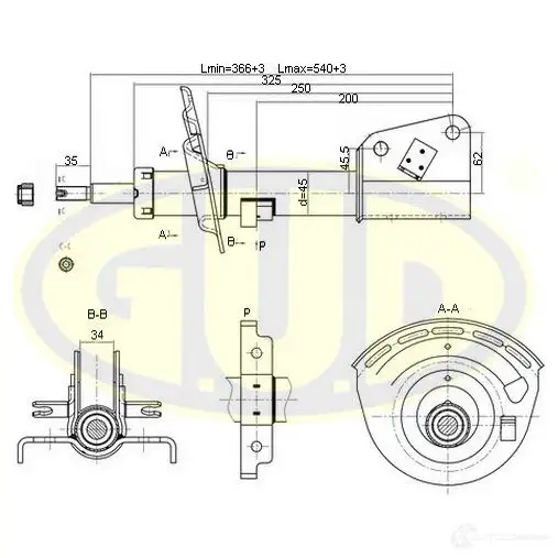 Амортизатор подвески G.U.D. 1422944387 MT1Q CYY GSA333717 изображение 0