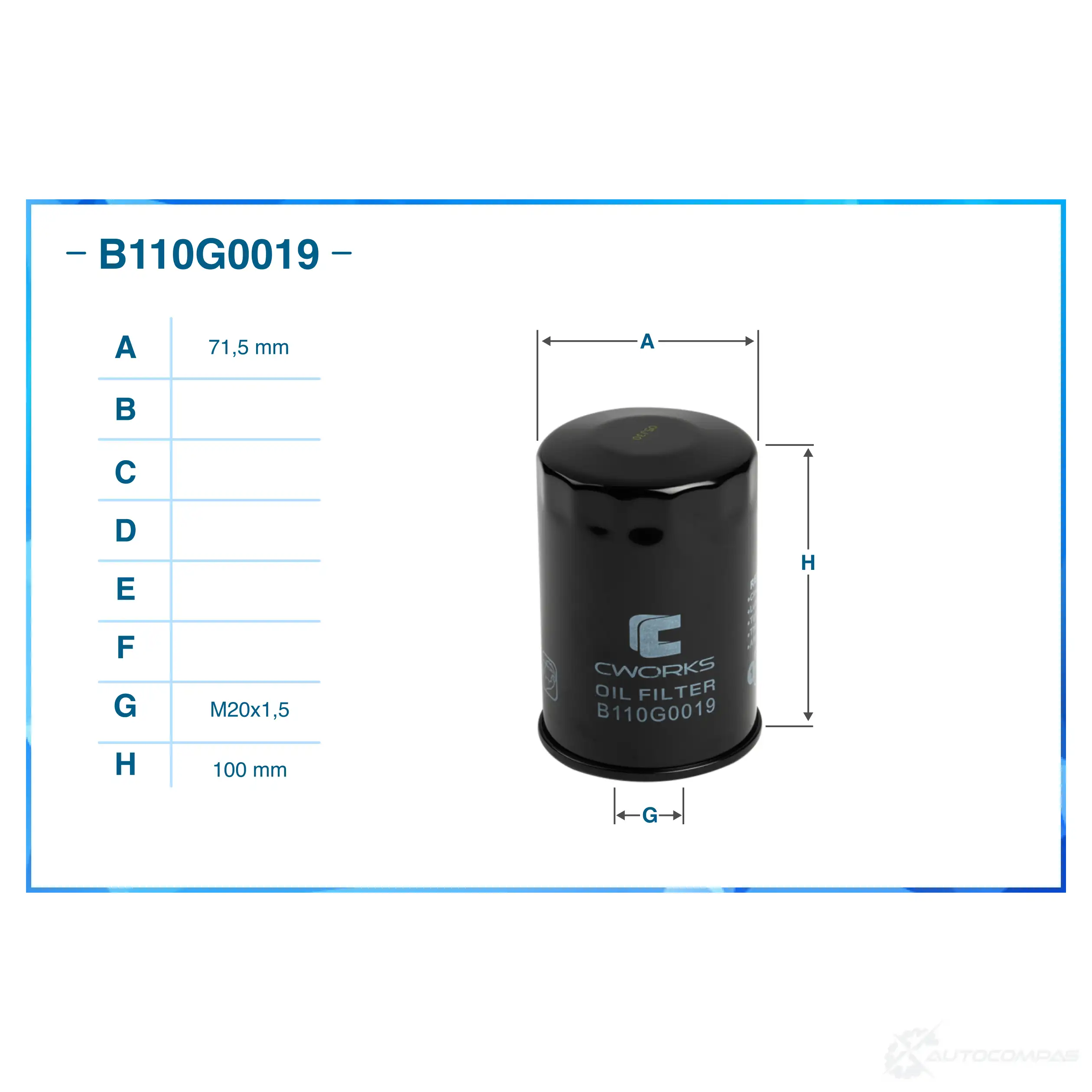 Масляный фильтр CWORKS 1439699831 P3VX 4O B110G0019 изображение 1