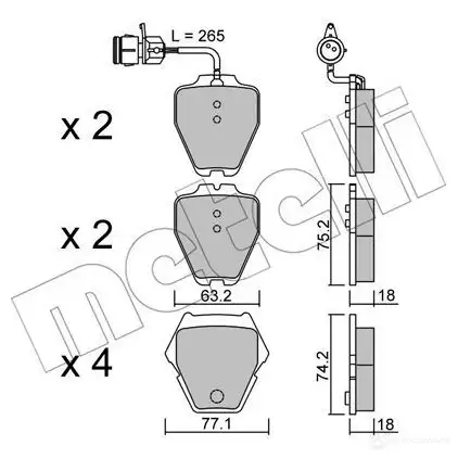 Тормозные колодки дисковые, комплект METELLI 22-0774-0 23280 2 3119 1212836