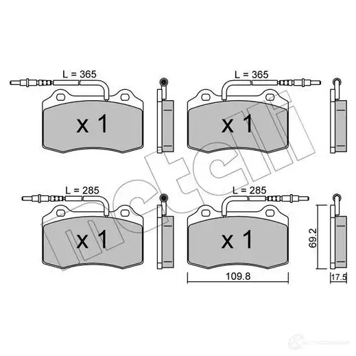 Тормозные колодки дисковые, комплект METELLI 23754 1212134 22-0251-1 237 53