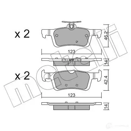 Тормозные колодки дисковые, комплект METELLI 2 5841 1424834700 22-0986-1 25842