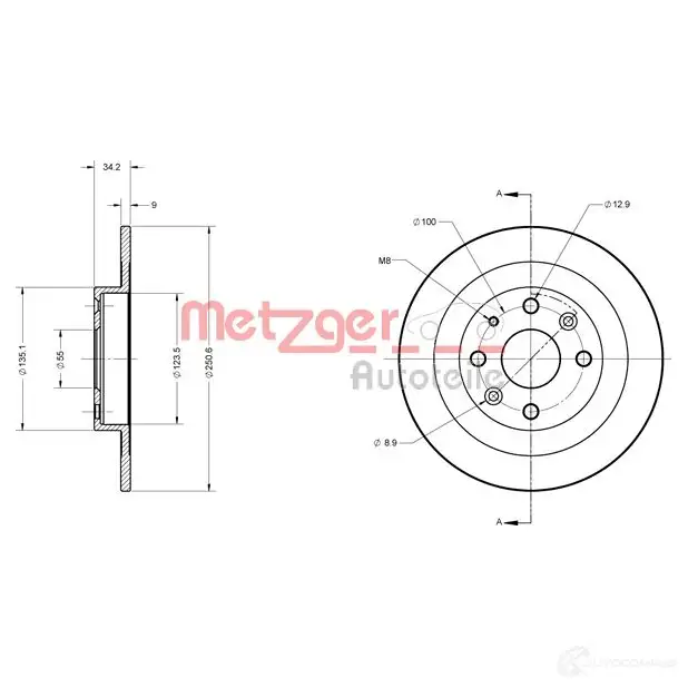 Тормозной диск METZGER 6110211 1009321 W4 49PMJ 4250032640095 изображение 0