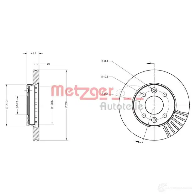 Тормозной диск METZGER 1009182 VTP 3K0M 4250032638689 6110071 - Изображение 1