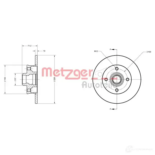 Тормозной диск METZGER 45 SJI3 6110087 4250032638849 1009198 - Изображение 1