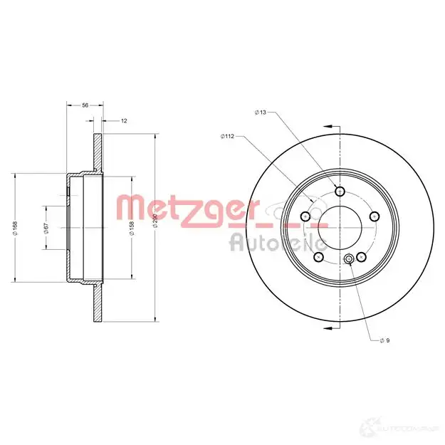 Тормозной диск METZGER 4250032640163 1009328 AA O6C8 6110218 изображение 0
