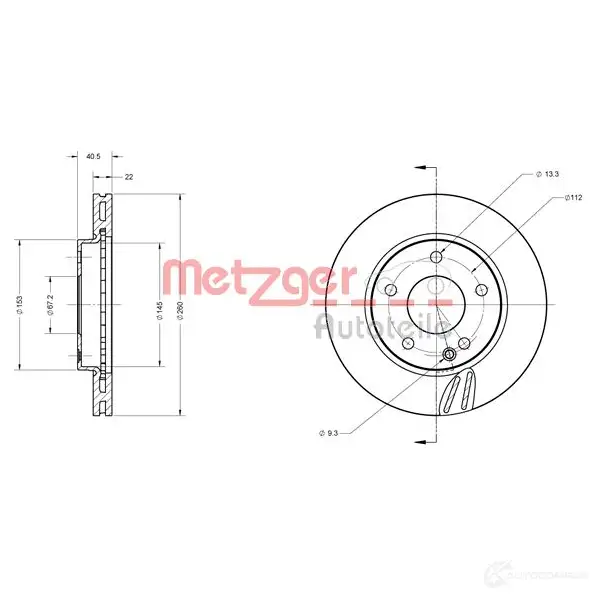 Тормозной диск METZGER 6 110286 6110089 1009200 WQRLRO изображение 0