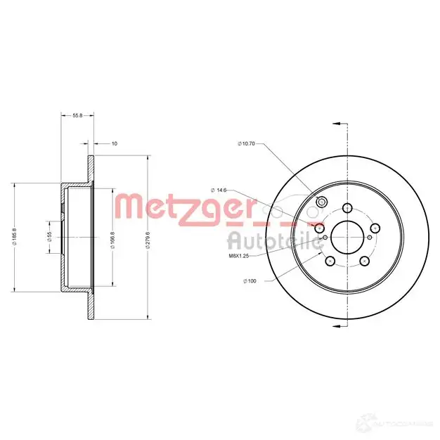 Тормозной диск METZGER Q2F 1QPT 1009368 6110258 4250032640569 изображение 0