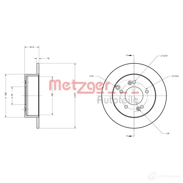 Тормозной диск METZGER 4250032642570 K NL52 1009531 6110459 - Изображение 1