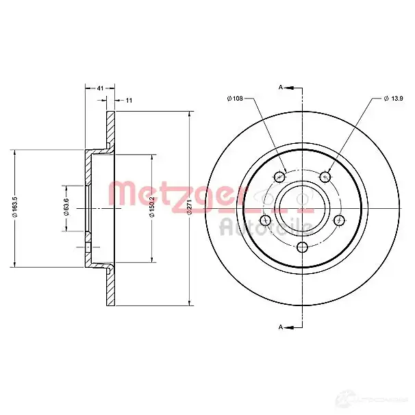Тормозной диск METZGER 4250032643645 6110566 7UH VMN 1009619 - Изображение 1