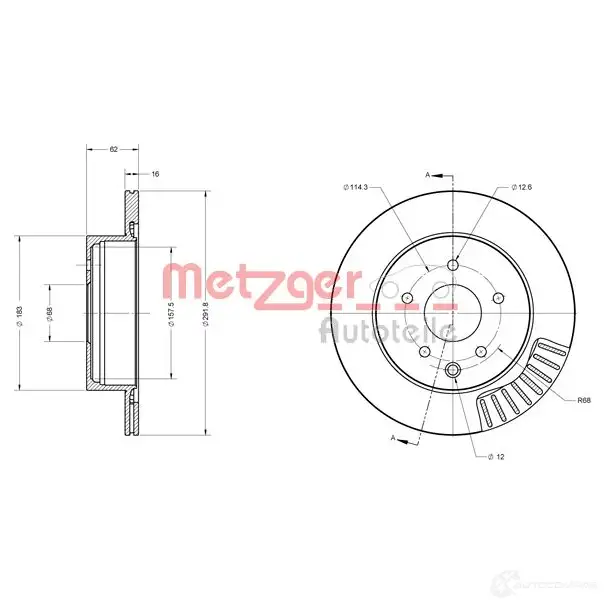 Тормозной диск METZGER 6110217 1009327 4250032640156 V4ZZ U - Изображение 1
