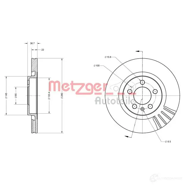 Тормозной диск METZGER C 8R10A 1009180 4250032638658 6110068 изображение 0