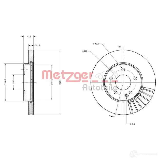 Тормозной диск METZGER KBV 38D 1009246 4250032639334 6110135 - Изображение 1