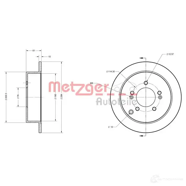 Тормозной диск METZGER E6 QWI 6110236 4250032640347 1009346 - Изображение 1