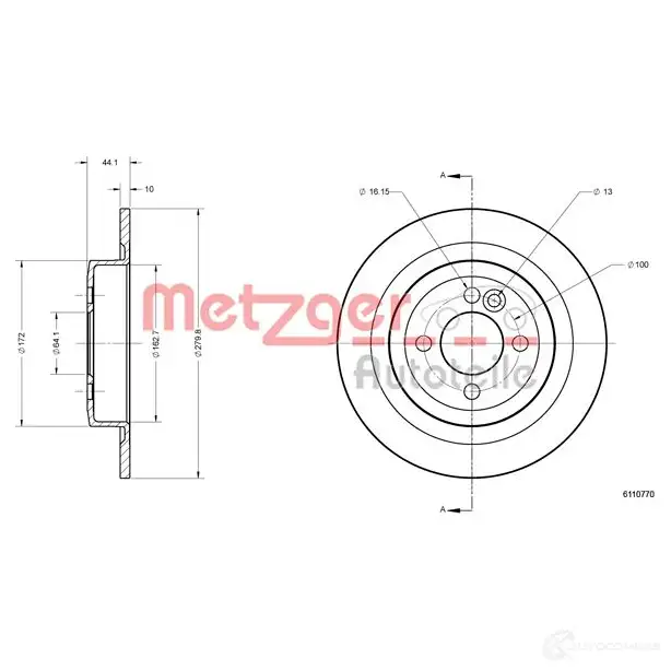 Тормозной диск METZGER 6110770 Y4 S81N 4062101002013 1425078523 изображение 1