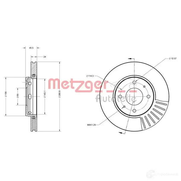 Тормозной диск METZGER 6110306 1009411 RID10S N 4250032641047 изображение 0