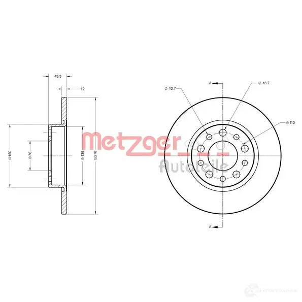 Тормозной диск METZGER 2SS E10F 4250032642112 6110413 1009500 - Изображение 1