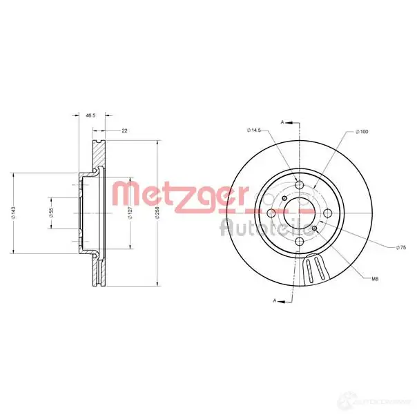 Тормозной диск METZGER 1009296 4250032639853 6110187 E7NZ9 D2 - Изображение 1