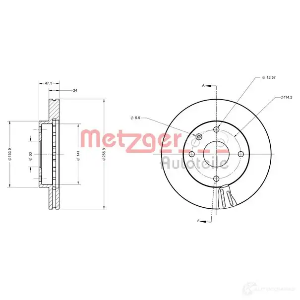 Тормозной диск METZGER 4250032643232 1009587 R 6CX6RZ 6110525 - Изображение 1