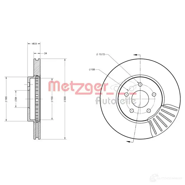 Тормозной диск METZGER 4250032638757 1009189 8B S2IUQ 6110078 изображение 0