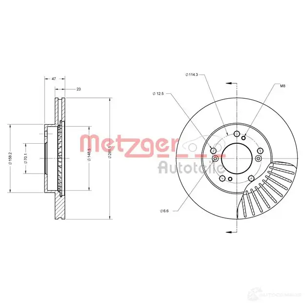 Тормозной диск METZGER 4250032640477 1009359 117A Q9 6110249 - Изображение 1