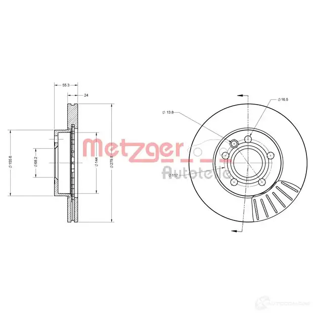 Тормозной диск METZGER 1009204 4250032638900 6110093 P 6EMUA изображение 0