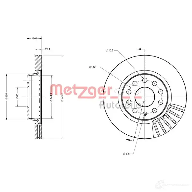 Тормозной диск METZGER 6110161 BH5 QTXG 1009271 4250032639594 изображение 0