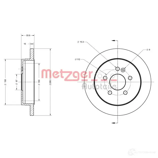 Тормозной диск METZGER 1009557 C9LQIP D 4250032642891 6110491 - Изображение 1