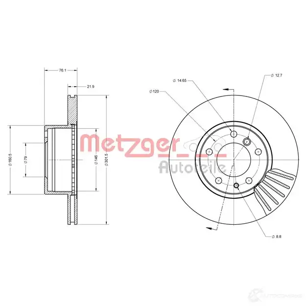 Тормозной диск METZGER 6110461 4250032642594 1009533 IS WZC изображение 0