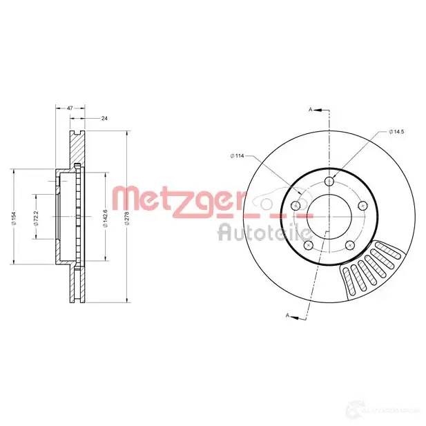 Тормозной диск METZGER 6110421 H68P 3 4250032642198 1009503 изображение 0