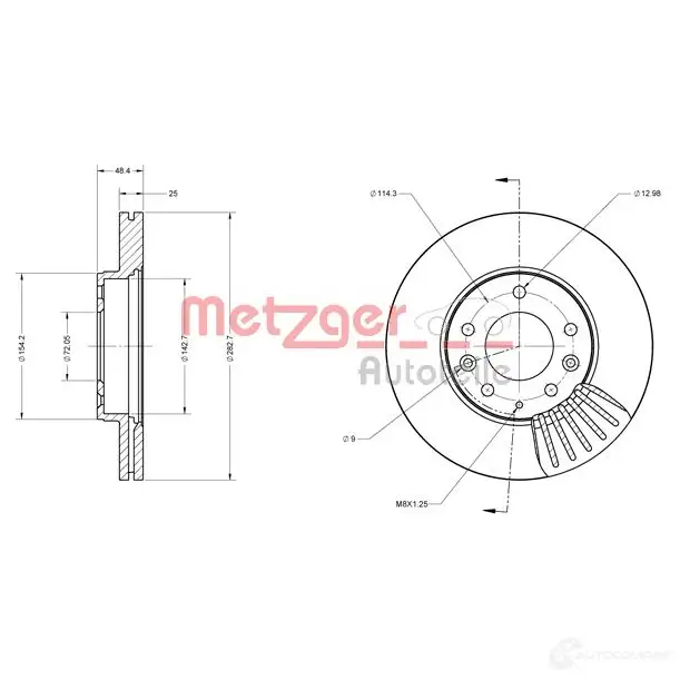 Тормозной диск METZGER 1009269 4250032639570 6110159 N725PT N - Изображение 1