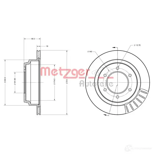 Тормозной диск METZGER 6110158 QL XVDQ 4250032639563 1009268 изображение 0