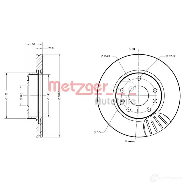 Тормозной диск METZGER QW ODFV 6110430 1009512 4250032642280 изображение 0