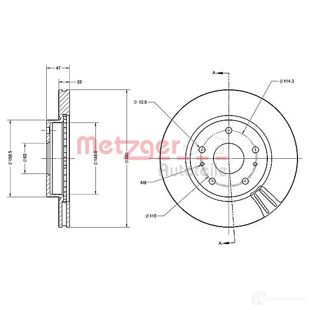 Тормозной диск METZGER 4250032642723 LMUH TQ2 1009544 6110474 изображение 1