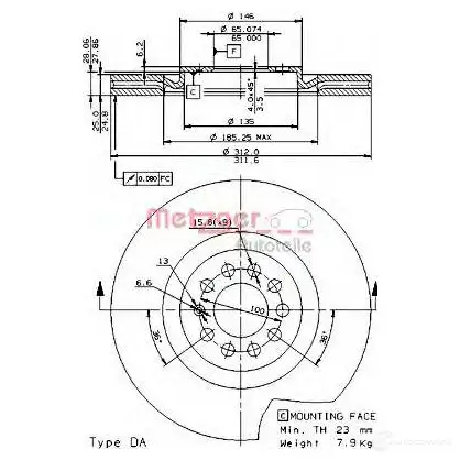 Тормозной диск METZGER 1000996 22015v P 2PLUY 8020584220153