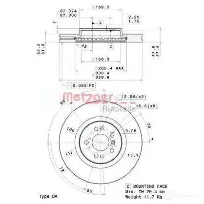Тормозной диск METZGER 1004312 25064v 986 A5 8020584250648