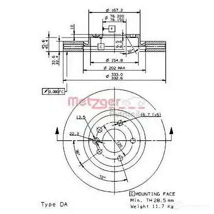 Тормозной диск METZGER 8020584249178 24917e 1423328275 L DUB1