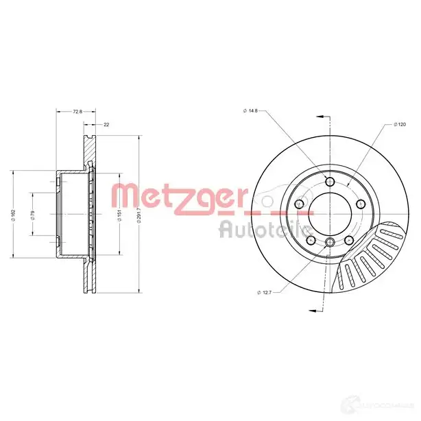 Тормозной диск METZGER 18QY GY9 6110147 1009258 4250032639457 - Изображение 1