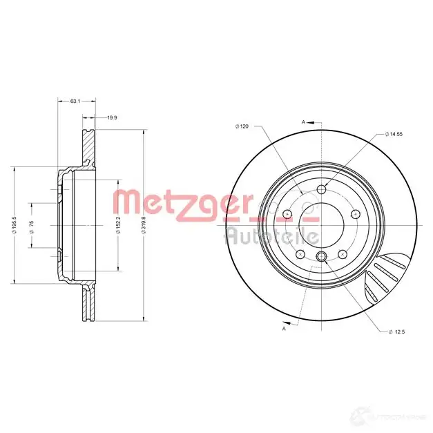 Тормозной диск METZGER 1009369 ZQ3A O 6110259 4250032640576 изображение 0