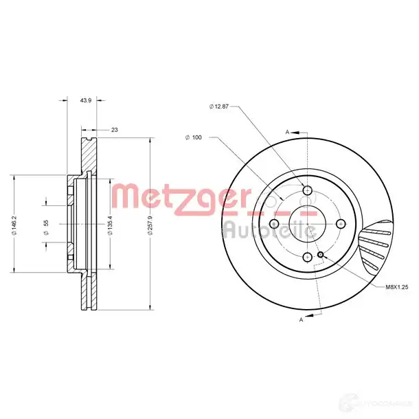 Тормозной диск METZGER 1009376 33 HFV 6110266 4250032640644 - Изображение 1