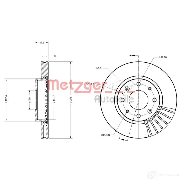 Тормозной диск METZGER 6110467 1009538 YK 5YZCO 4250032642655 - Изображение 1