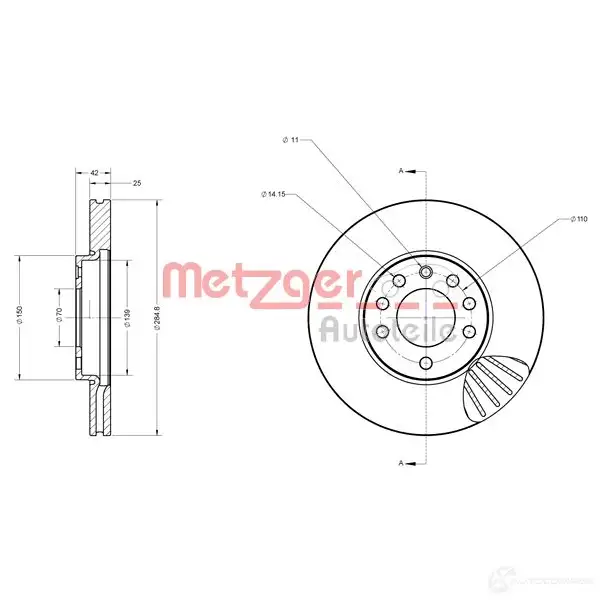 Тормозной диск METZGER 1009266 6110156 4250032639549 75U S3H6 - Изображение 1